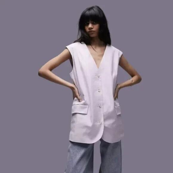 TopShop Linen Oversized Suit Vest Lilac Size 8 NWT $80 MSRPX - Picture 1 of 9